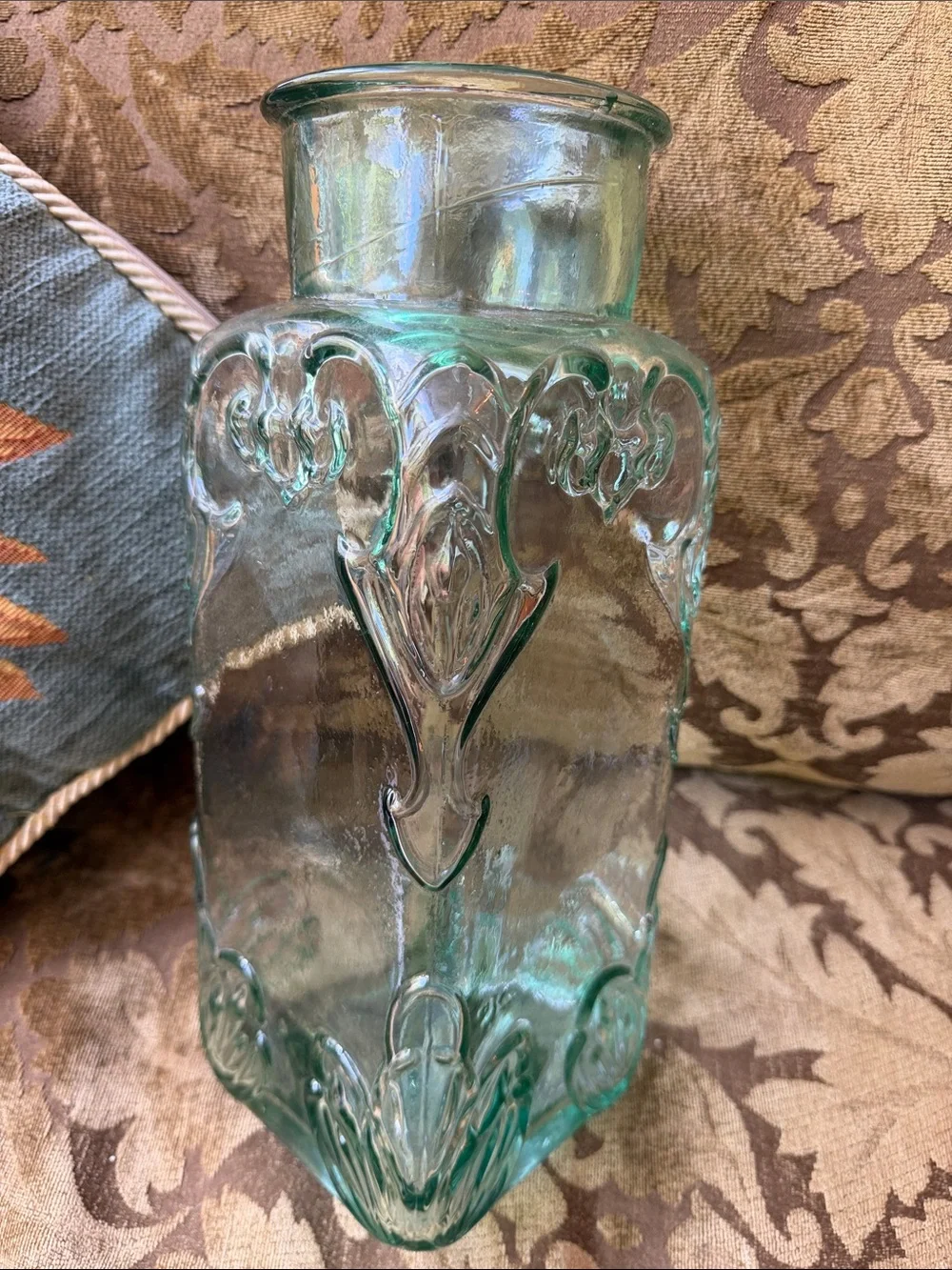 Vintage Pressed Recycled Embossed Glass Repurposed Vase